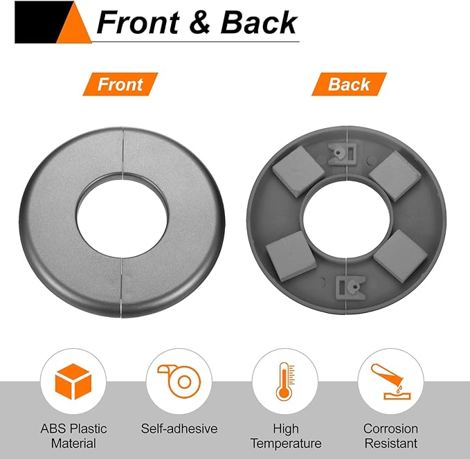 HARFINGTON 4pcs Wall Split Flange 11mm/0.4" Self-Adhesive Plumbing Cover Plates ABS Plastic Round Escutcheon Plate Buckle Design for Water Pipe Bathroom Kitchen Decoration, Gray