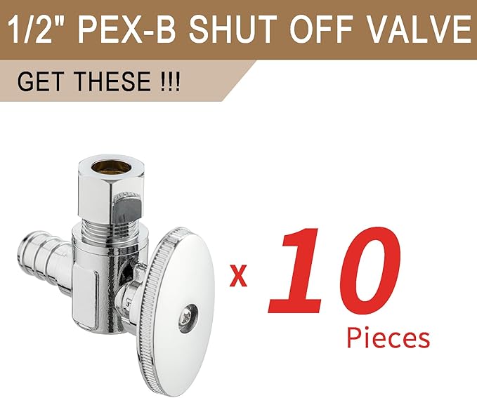 [10 Pieces] Lingmfg Angle Valve Shut Off Valve 1/2" PEX-B Crimp x 3/8" Compression LING-AV38-1/2F1807-A-10