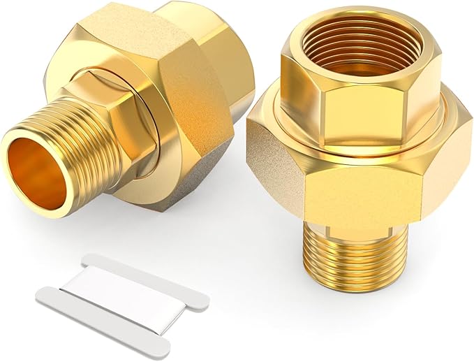 GASHER 2PCS Brass Union，3/8" NPT Male x 3/8" NPT Female Pipe Fitting