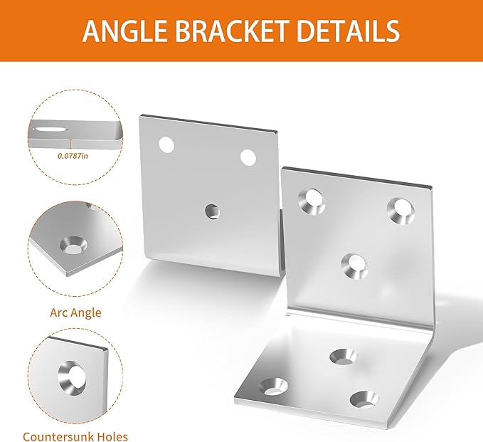80Pcs Stainless Steel Angle Bracket, 2"x2"x2" Heavy Duty L Brackets for Wood, 50MM 2Inch Wide Corner Brackets Metal Corner Brace 90Degree L Shape Bracket for Wooden Frame Bed Furniture Bookshelf