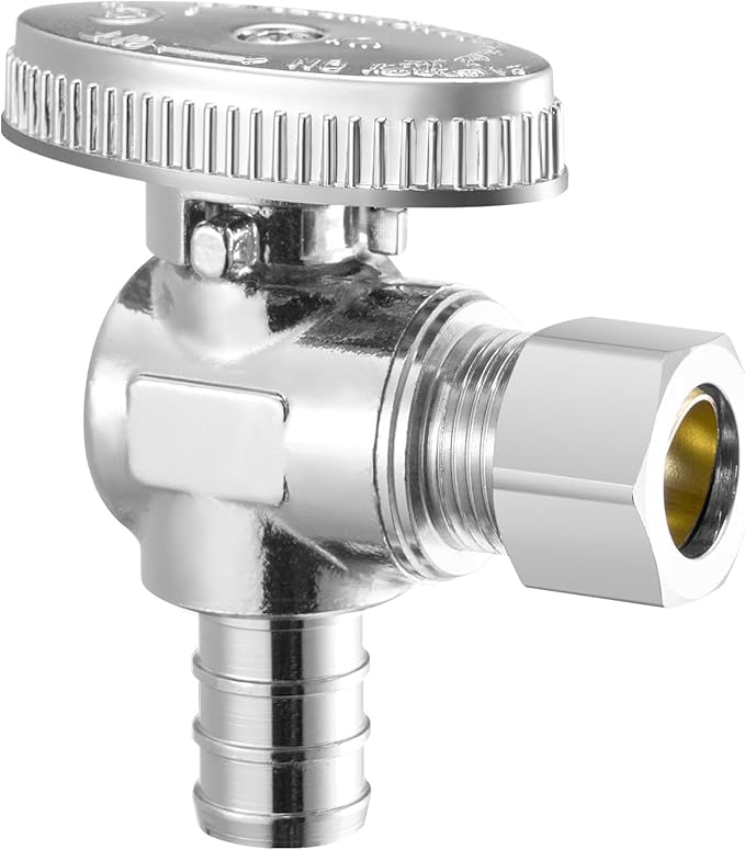 VEVOR 10 Pack Angle Stop Valve, Water Shut Off Valve 1/2" PEX x 3/8" OD Compression, 1/4 Turn Chrome Plated Brass Shutoff Valves for Bathroom Kitchen Toilet Shower Plumbing