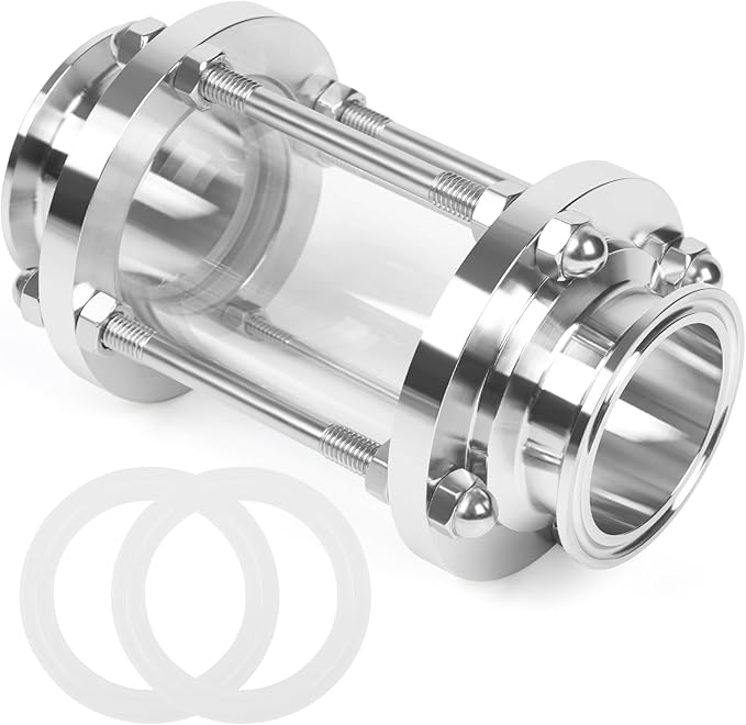 In-Line Sight Glass 2" Tri Clamp Flow Sanitary Straight Sight Glass Flow Pipe OD 50.5mm Stainless Steel Tri Clamp Type