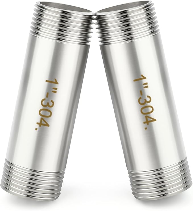 TAISHER 2PCS Stainless Steel Pipe Fittings, 1" BSP Male x 1" BSP Male Threaded, 6" Length Nipple Cast Pipe