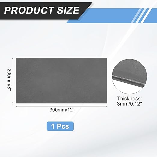 MECCANIXITY 1pcs 1/8"(3mm) x8 x12 Steel Plate, Black Hot Rolled A36 Steel Sheet Plate Base, Square Weldable Metal Discs for Industrial Construction Structural Support