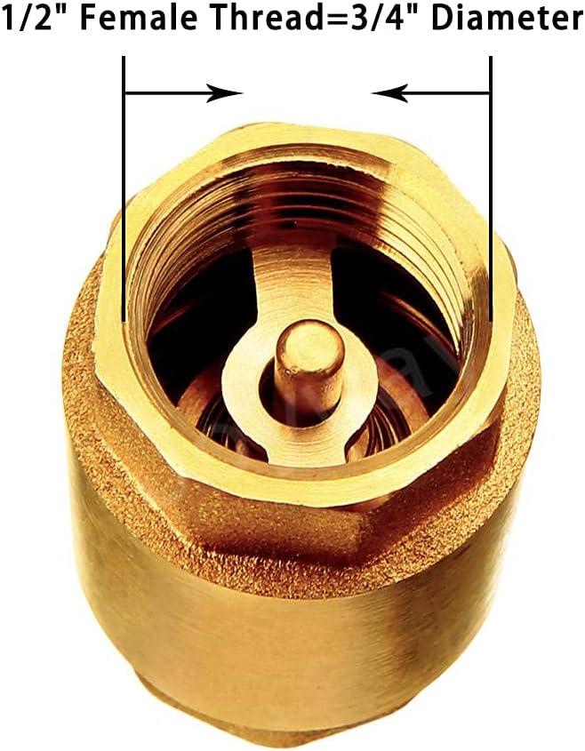 Joywayus Brass Check Valve 1/2" NPT Thread Female One Way Backflow Preventer Check Valves (Pack of 2)