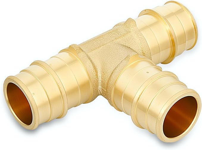 3/4 Inch PEX-A Expansion Tee Fittings, ASTM F1960 Brass Plumbing Tee Connector, Lead-Free Brass PEX-A Pipe Fittings for Potable Water, Hot and Cold Plumbing, Hydronic Radiant Heating (10-Pack)