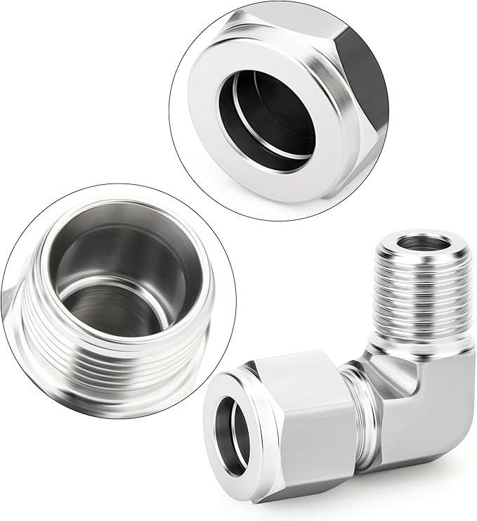 TAISHER 1PCS 316 Stainless Steel 90 Degree Compression Tube Pipe Fitting Connector, 3/8" Tube OD x 1/4" NPT Male Adapter