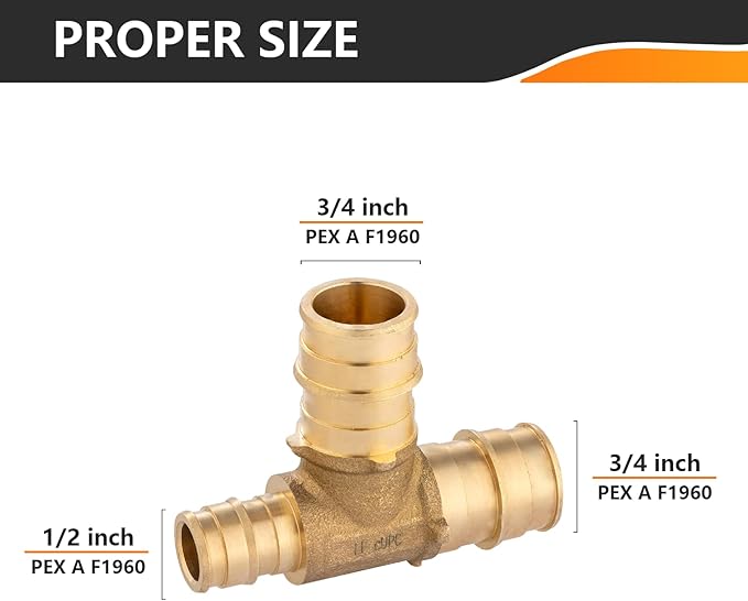 30-Pack HeSun PEX-A Fitting, 3/4"x1/2"x3/4" Expansion Tee, PEX Expansion Fitting Tee, ASTM F1960(PEX1960046-30)