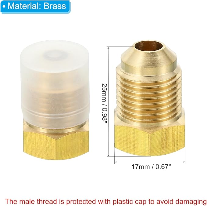 PATIKIL 1/4 Inch Female Flare x 3/8 Inch Male Flare Connectors, SAE 45 Degree Flare Brass Adapter Flare Pipe Fitting for Air Gas Line Refrigeration HVAC