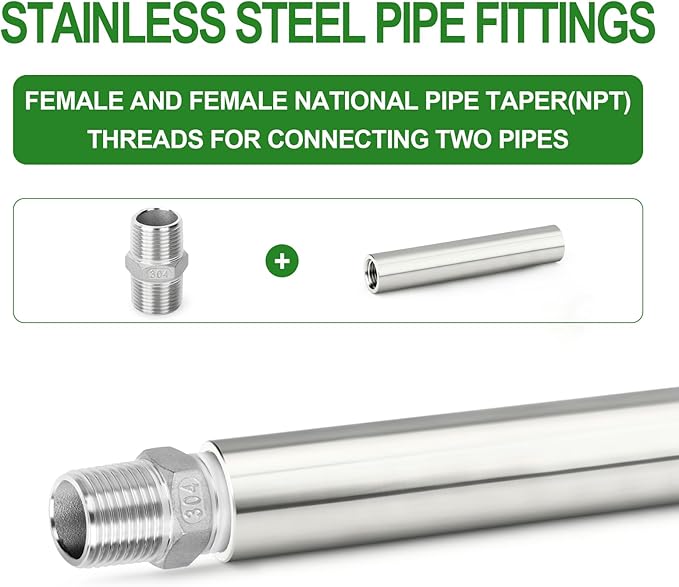 TAISHER 2PCS Stainless Steel Pipe Fittings, 1/4" NPT Female x 1/4" NPT Female Threaded, 4" Length Thickened Nipple Cast Pipe