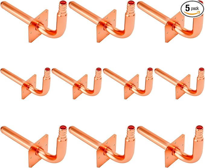 Pack of 10,1/2In Copper Stub Out Elbows with Wall Flange,F1807 Lead-Free PEX-B/C Barb Crimp Fittings,6 Inch Length, for Bathroom Faucet, Shower Valve,Toilet Supply,Easy Installation,Remodel Plumbing