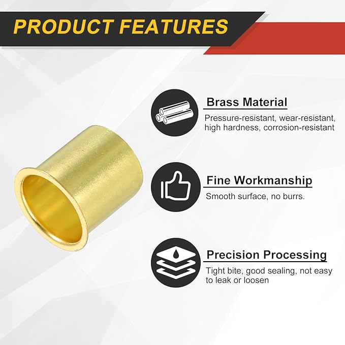 uxcell 10Pcs Fit for 15mm(9/16") Tube ID Brass Compression Fitting, Insert Tube Support Compression Sleeve Fitting, Sleeve Ferrules for Water Oil Air Pipe