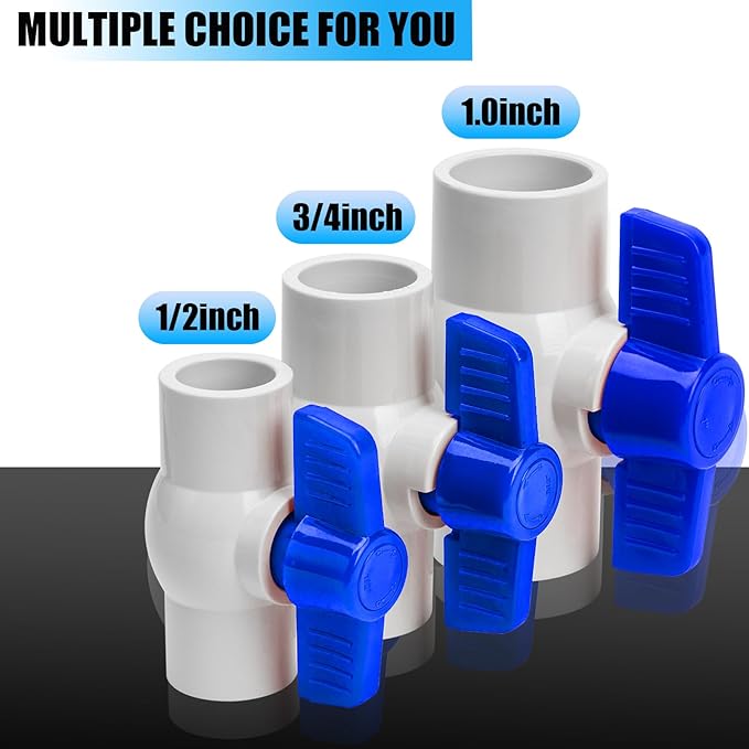 8PCS 3/4" PVC Ball Valve, Shut-Off Ball Valves Socket with Easy Turn Blue T-Handles, Slip PVC Valve for Water Project, Swimming Pool, Sewage Pump, Sprinkler Lines, Outdoor Plumbing & Irrigation System
