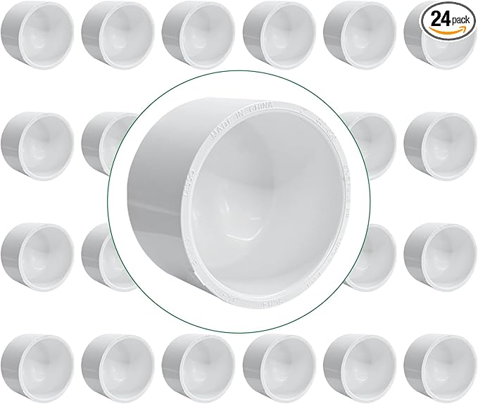 LESSO 0.5 inch PVC Pipe End Cap | 24 PackSchedule 40 Industrial Pipe Fittings 1/2" PVC Pipe External Plug Adapter for Build Furniture DIY Garden Shelf, White