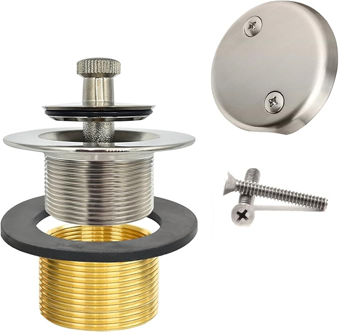 Brushed Nickel Bathtub Drain Kit - Lift and Turn - Universal Fit 1-3/8" and 1-1/2" Tub Drain Replacement Kit