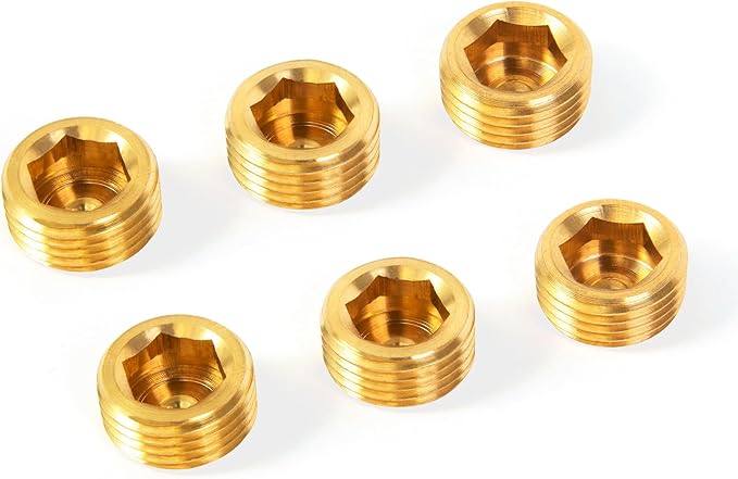 ChillWaves Brass Pipe Fitting, Internal Hex Head Socket Pipe Plug Fitting，3/4" NPT Male，Thread Adapter(6-PACK)