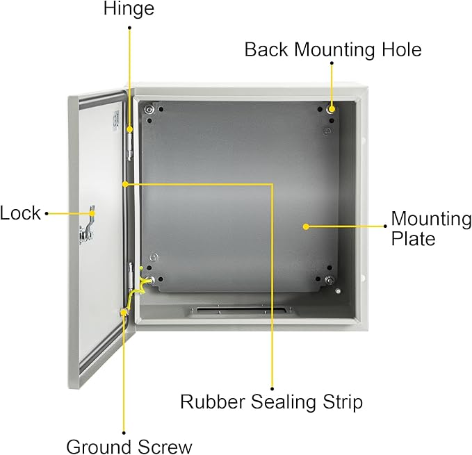 VEVOR NEMA Steel Enclosure 12×12×6,NEMA 4X Steel Electrical Box,IP66 Waterproof & Dustproof,Outdoor/Indoor Electrical Junction Box,with Mounting Plate