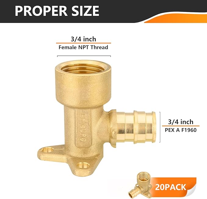 20-Pack HeSun Pex A Fitting, 3/4 Inch Expansion Drop Ear Elbow,3/4" Female NPT Thread x 3/4" Pex A Expansion,ASTM F1960(PEX1960088-20)