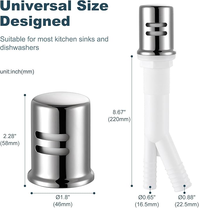 Dishwasher Air Gap Cover, Dishwasher Air Gap Cap for Kitchen Sink, Solid Brass Dishwasher Overflow Vent Cap Replacement Kit, Polished Nickel