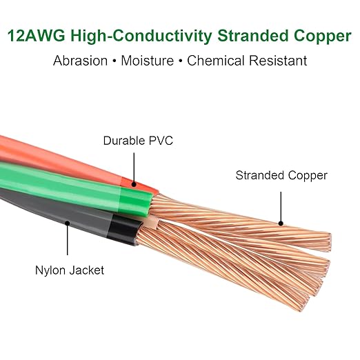 XRDS -RF 12 AWG THHN Wire 100FT, 4 Color (Black White Red Green) Pre-Twisted Stranded Copper Building Wire, 600V Nylon Jacket, for Branch Circuits, Panels & Control Wiring