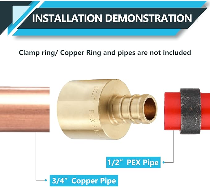(50-Pack) PEX Fittings, Pex 1/2"x3/4" Female Sweat Copper Adapter, Brass Crimp Fittings, for PEX Tubing Pipe Plumbing, ASTM F1807(PEX1807131-50Pack)