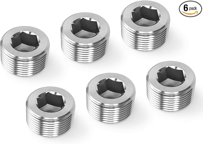 ChillWaves 304 stainless steel Pipe Fitting, Internal Hex Head Socket Pipe Plug Fitting，3/8" NPT Male，Thread Adapter(6-PACK)
