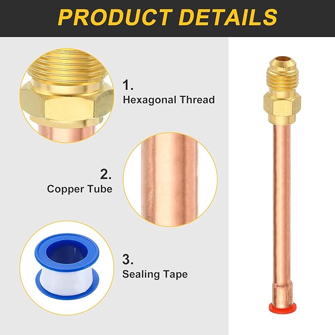 uxcell 2Pcs Brass Pipe Fitting, 1/4 SAE Male Thread x 1/4" OD Flare Connector with Copper Tube for HVAC System Air Conditioner Refrigeration