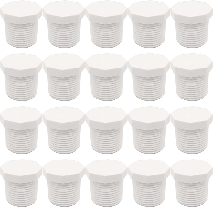 YSIL 1/2” PVC Cap 20Pcs Male Threaded NPT Plug,PVC Pipe End Cap Coupling Adapter PVC Pipe Fittings for Pluming Water Line