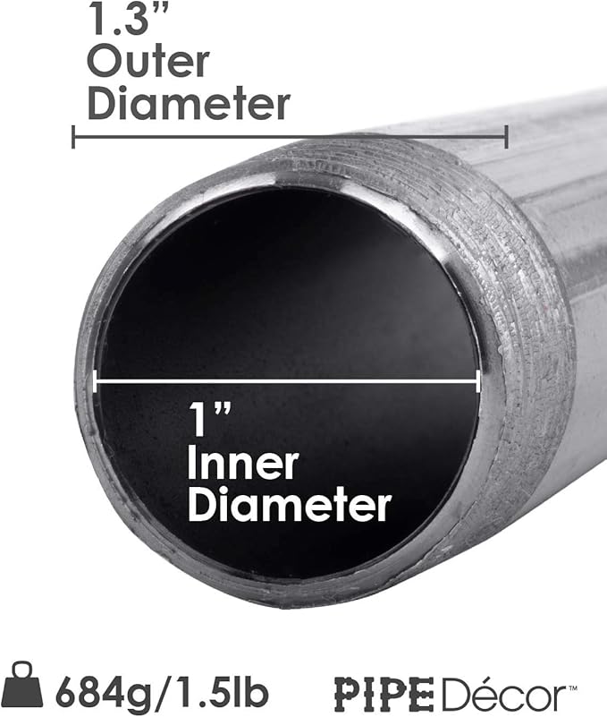 PIPE DECOR 1" x 12" Black Steel Plumbing Pipe, 4-Pack, Pre Cut Connector, Industrial Steel Grey Fits Standard One Inch Threaded Black Malleable Iron Fittings, Build Vintage DIY Furniture