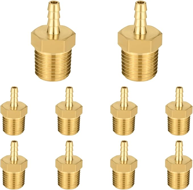 (Pack of 10) EFIELD Brass Hose Barb Fitting Adapter, 1/8" Barb x 1/4" NPT Male Pipe Fitting,(BARB002)