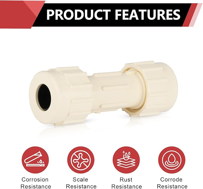 (Pack of 20) EFIELD 1"Compression Coupling,CPVC Fittings for Plumbing Installations and Repair,(CPVC050-20PCS)