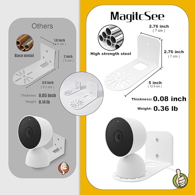 Large Metal Wall Mount Holder fits for Google Nest Indoor 2nd Generation Wired Cam and Ring Cam, Flexible Installation Camera Shelf for Better View Angle Mount on Wall Deck,2 Pack