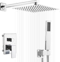 Polished Chrome Shower System 10 Inch Bathroom Luxury Rain Mixer Shower Combo Set Wall Mounted Rainfall Shower Head and Handheld System Shower Faucet Rough-in Valve Body and Trim Kit
