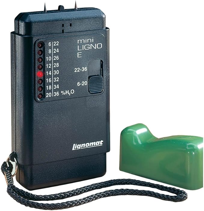 Mini-Ligno E Moisture Meter - Precise 6% to 36% Moisture Detection for Hardwood, Softwood, Veneer, Fiberboard & Hardboard - Easy-Read Red LED Indicator, Non-Destructive Testing Technology