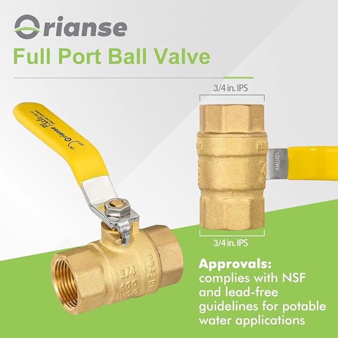 10Pack ORIANSE 3/4 Inch FIP Threaded Ball Valve, Brass Full Port 3/4" Female NPT x 3/4" Female NPT, 150PSIG working steam pressure, 600WOG 1/4-Turn Shut Off Ball Valve for Water Oil Gas