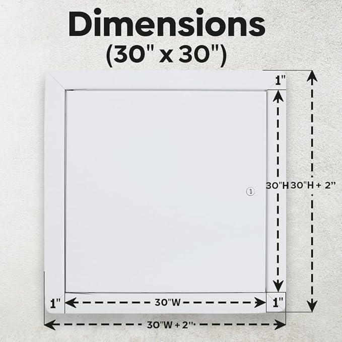 Best 30" x 30" Universal Access Panel – Flush Steel Door with Exposed Flange for Walls or Ceilings, 16-Gauge Cold Rolled Steel Frame, Screwdriver Cam Latch, White Powder-Coat Primer Finish, BA-UAP
