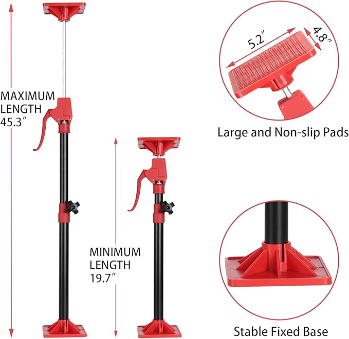 Cabinet Jack Support Pole, 19.7" to 45.3" Third Hand Tools Adjustable Support Pole, 3rd Hand Support System for Upper Cabinet Installation, Each 78 LB Capacity, 2 Pack