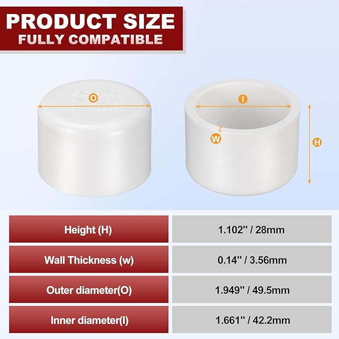 6Pcs 1 1/4" PVC External End Cap Fitting, SCH40 Furniture Grade PVC Pipe Plug Adapter, Pipe Cover Fittings for DIY Project, Irrigation System, Plumbing Framework, Garden Structures