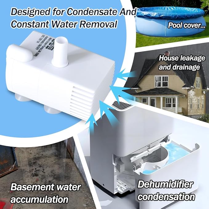 Automatic Small Sump Pump with Water Sensor, 5 FT Lift 55 GPH 115V/230V Mini Condensate Pump with Float Switch, Water Removal for Dehumidifier, Air Conditioner, Ice Maker, Basement, Auto On Off