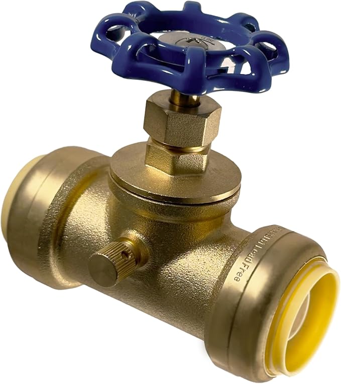 XFITTING 1 inch Push Fit Stop Valve with Drain and Vent, Push to Connect Brass Plumbing Fitting, Pex Pipe, Copper, CPVC, PE-RT, HDPE, 2-5-3=1, 1 Piece