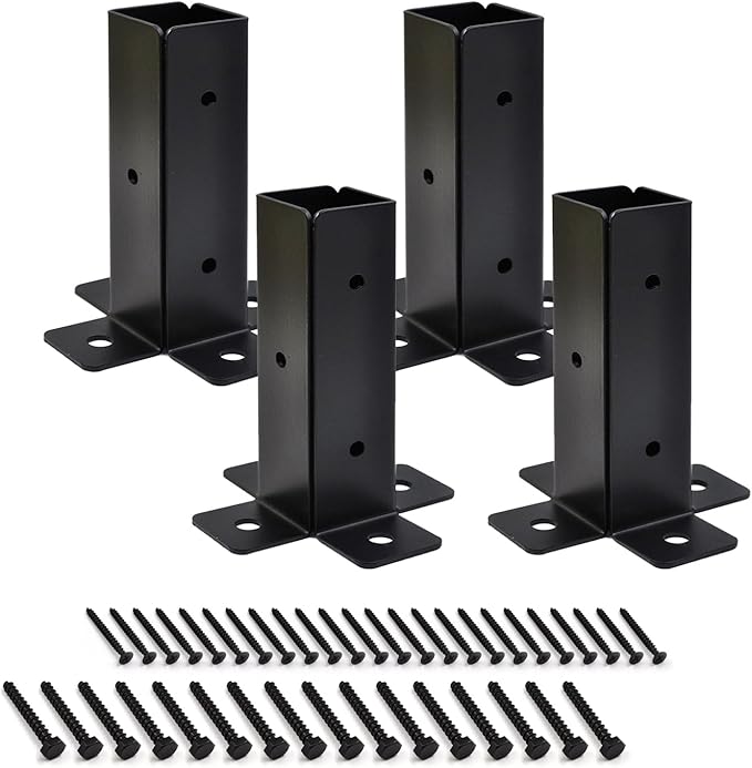 8 Pcs Adjustable Half-Column Base for 1.5x1.5, 2x2, 2x4, 4x4 Post Bracket, Wood Fence Deck Post Anchor Base Brackets for Pergola, Courtyard, Awning, Railing and Mailbox