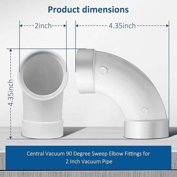 3 Pack Replacement Central Vacuum 90 Degree Sweep Prevents Clogs Elbow Fitting for 2 Inch Vacuum Pipe