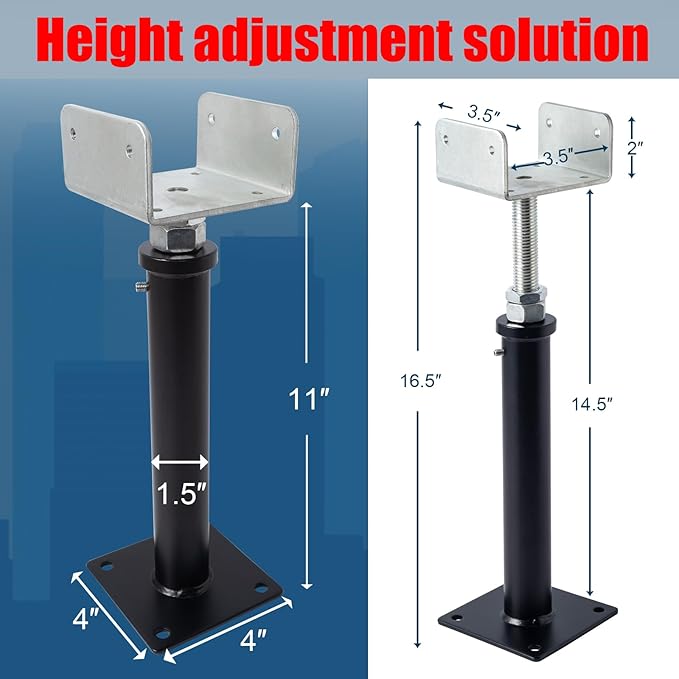 4 Pack U-Shaped Floor Jack - Adjustable Steel Beam Support for 4x2, 4x4, 4x6 Joists Heavy Duty Screw Jack with U-Head Telepost & House Jack.11-14.5 Inch Adjustment Range.