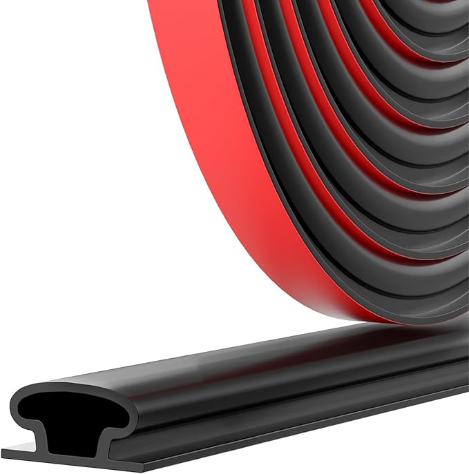 Weather Stripping Door Seal Strip, D Shape Rubber Door Weather Stripping,Self Adhesive Doors Seal Strip for Window Frame Weatherstripping Soundproofing Insulation (Black, 60FT)