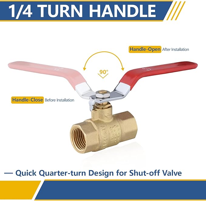 3/4" Heavy Duty Full Port Brass Ball Valve,600 WOG FNPT FIP Threaded Valve for Compressed Air, Water, Plumbing or Oil(5 Pack,Red Handle)(VALVE229)