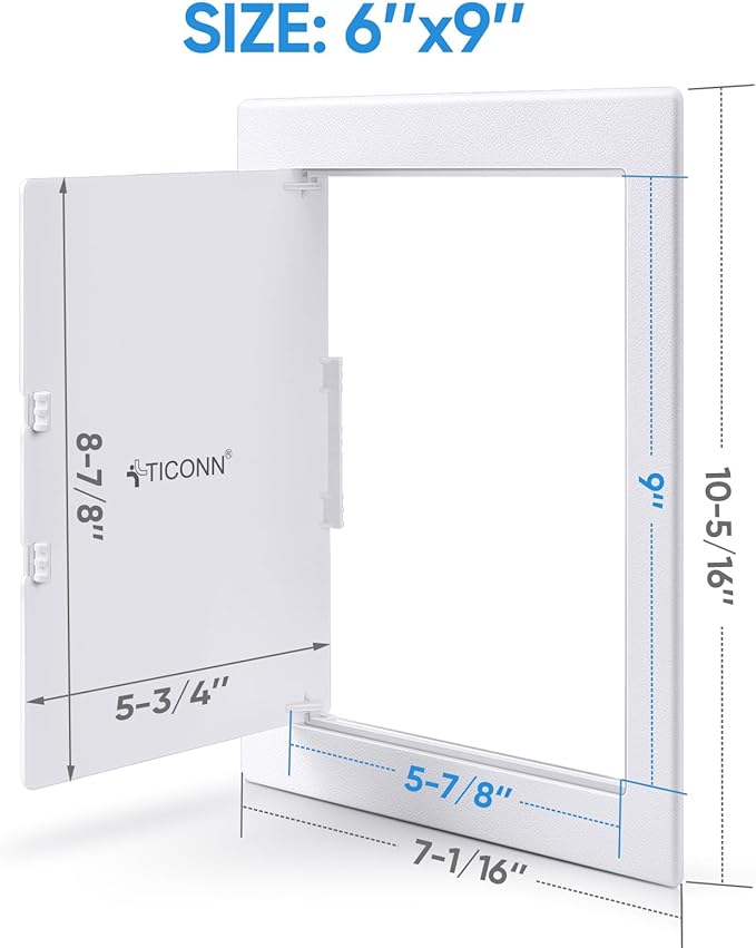 TICONN Access Panel for Drywall, 6 x 9 Inch ABS Plastic Wall Hole Cover Access Doors, Easy Install Plumbing Wall Panel for Drywall, Ceiling, Wiring and Cables