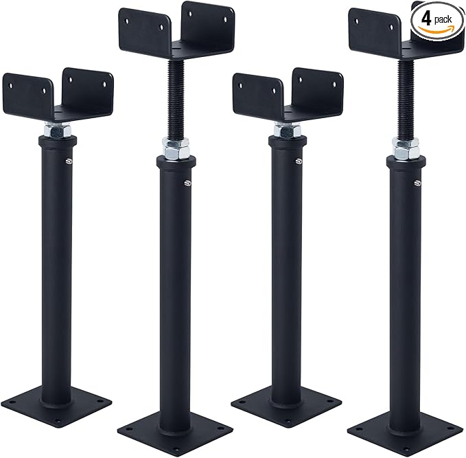 4 Pack U-Shaped Floor Jack, Heavy Duty Adjustable Steel Telepost with U-Head for 4x2, 4x4, 4x6 Joists, 15-19 Inch Adjustment Range, Screw Jack Post for Beam Support & Leveling