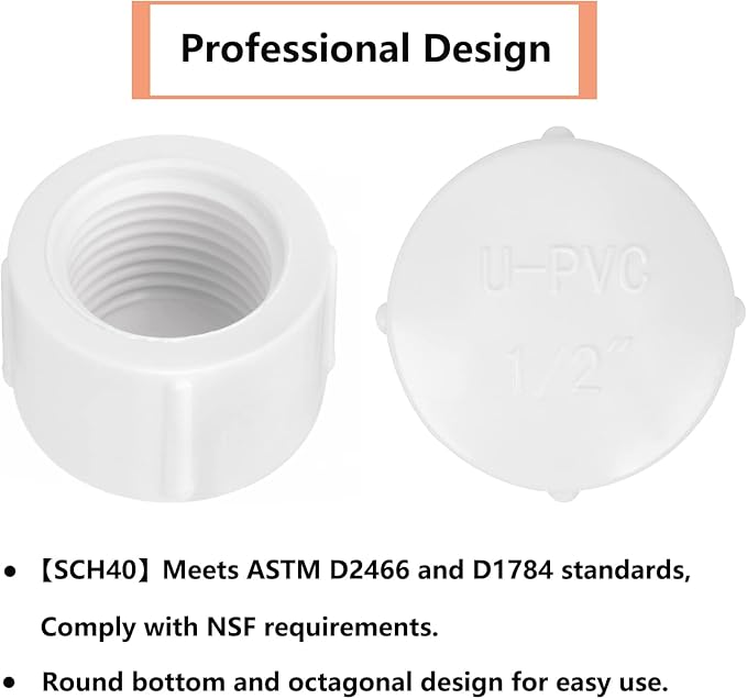 20Pack 1/2 Inch Female PVC Pipe End Cap 1/2 Inch Female Threaded Plug Adapter, SCH 40 PVC Pipe threaded Cap Fitting 1/2" PVC Pipe Female Plug Socket for Plumbing Water Line, White