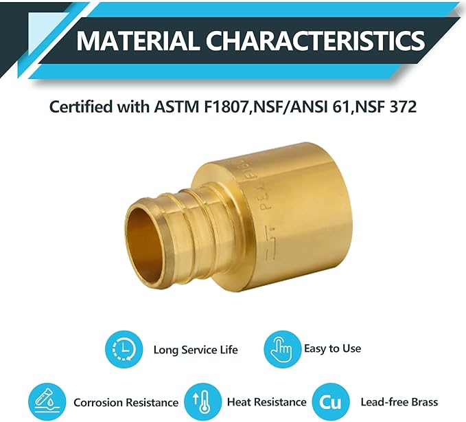 (30-Pack) PEX Fittings, Pex 3/4"x3/4" Female Sweat Copper Adapter, Brass Crimp Fittings, PEX Tubing Pipe Plumbing, ASTM F1807(PEX1807129-30Pack)
