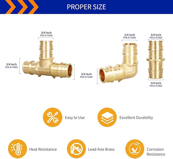 (Znkiok® 12Pack Set) 3/4"Pex-A Combo Fittings Set, 4 Each 3/4"Elbow Tee Coupling Heavy Duty Brass Expansion PEX-A Fittings, NSF/ANSI 61, ASTM F1960 Certified,Long Service Life,Lead-Free Brass.